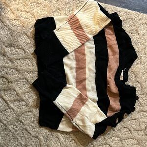 Elegant Striped Black, Cream, and Tan Women's Cardigan